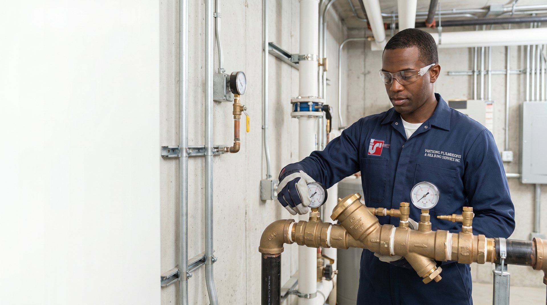 Backflow prevention testing in NYC — Watson's Plumbing & Heating technician testing a backflow preventer