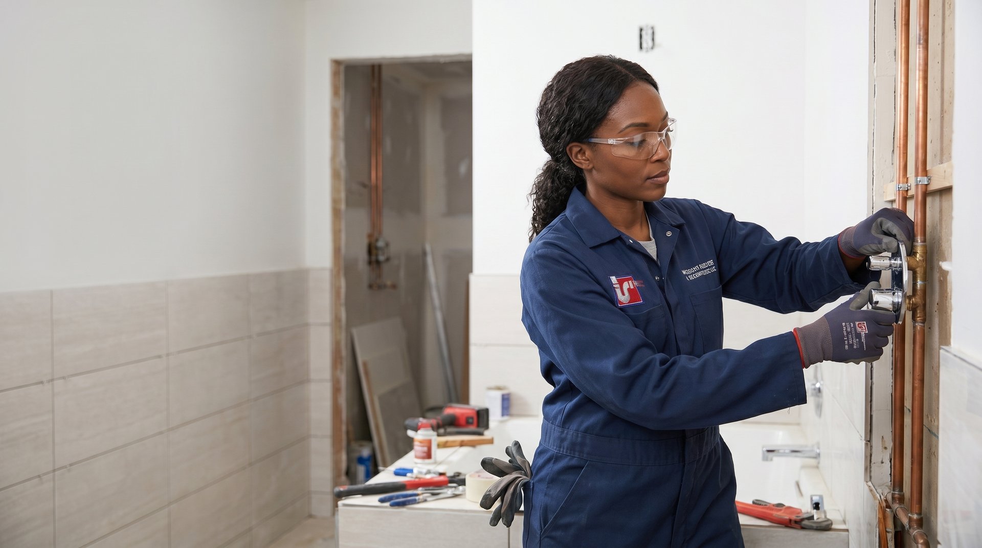 Commercial plumbing renovations in NYC — Watson's Plumbing & Heating technician on a bathroom renovation