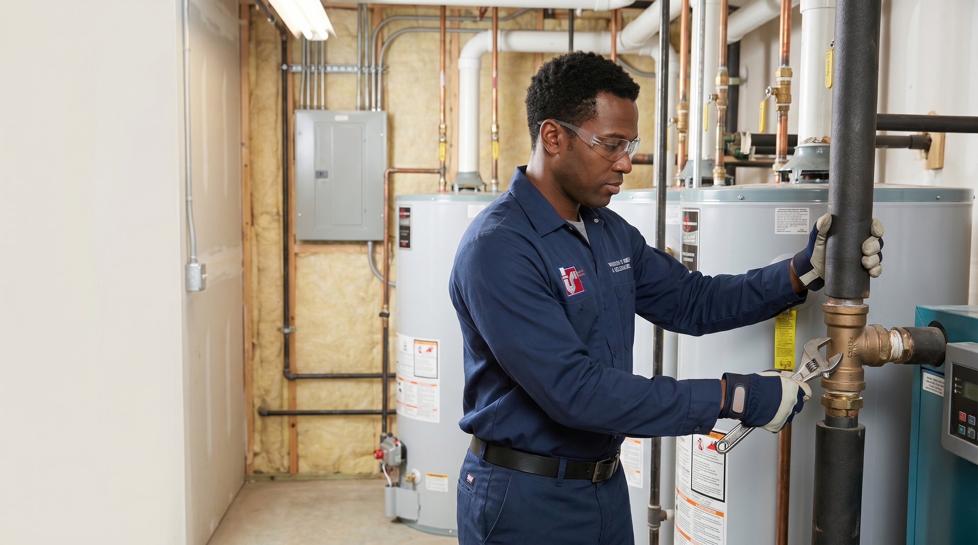 Commercial water heaters in NYC — Watson's Plumbing & Heating technician servicing commercial water heaters