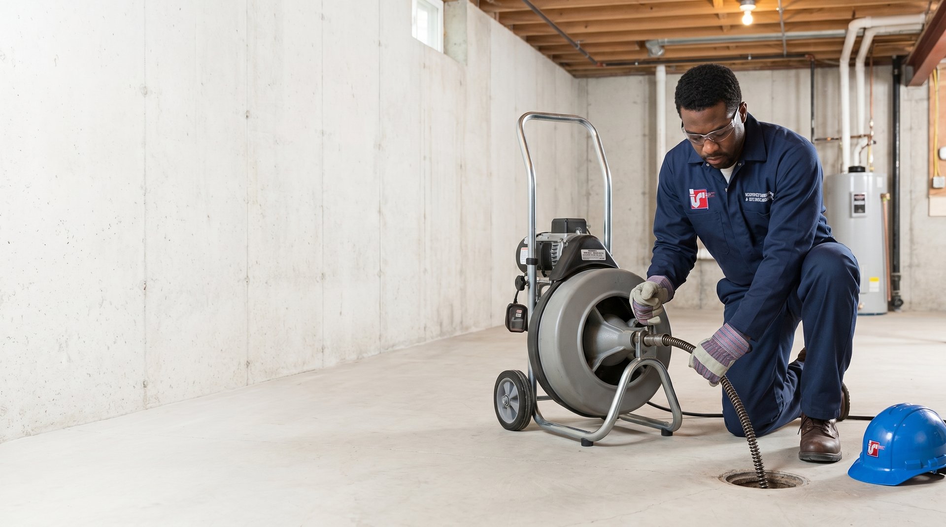 Drain cleaning in NYC — Watson's Plumbing & Heating technician clearing a drain